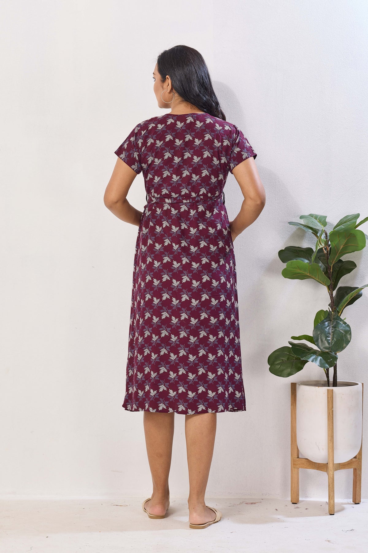 Black Floral Print Rayon Maternity Maxi Dress | Feeding Zipper | Adjustable Tie-Up | Invisible Feeding Zipper & Side Pocket (FIO-M)