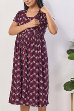 Black Floral Print Rayon Maternity Maxi Dress | Feeding Zipper | Adjustable Tie-Up | Invisible Feeding Zipper & Side Pocket (FIO-M)