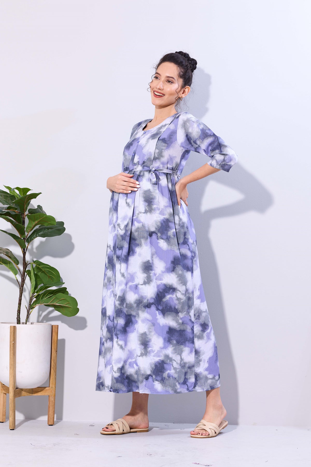 Soft Rayon4-IN-ONE Mom's Feeding & Casual Wear| Pre & Post Maternity Wear | Fancy Long Frock | Best Choice for Pregnancy Women (FIO-F)