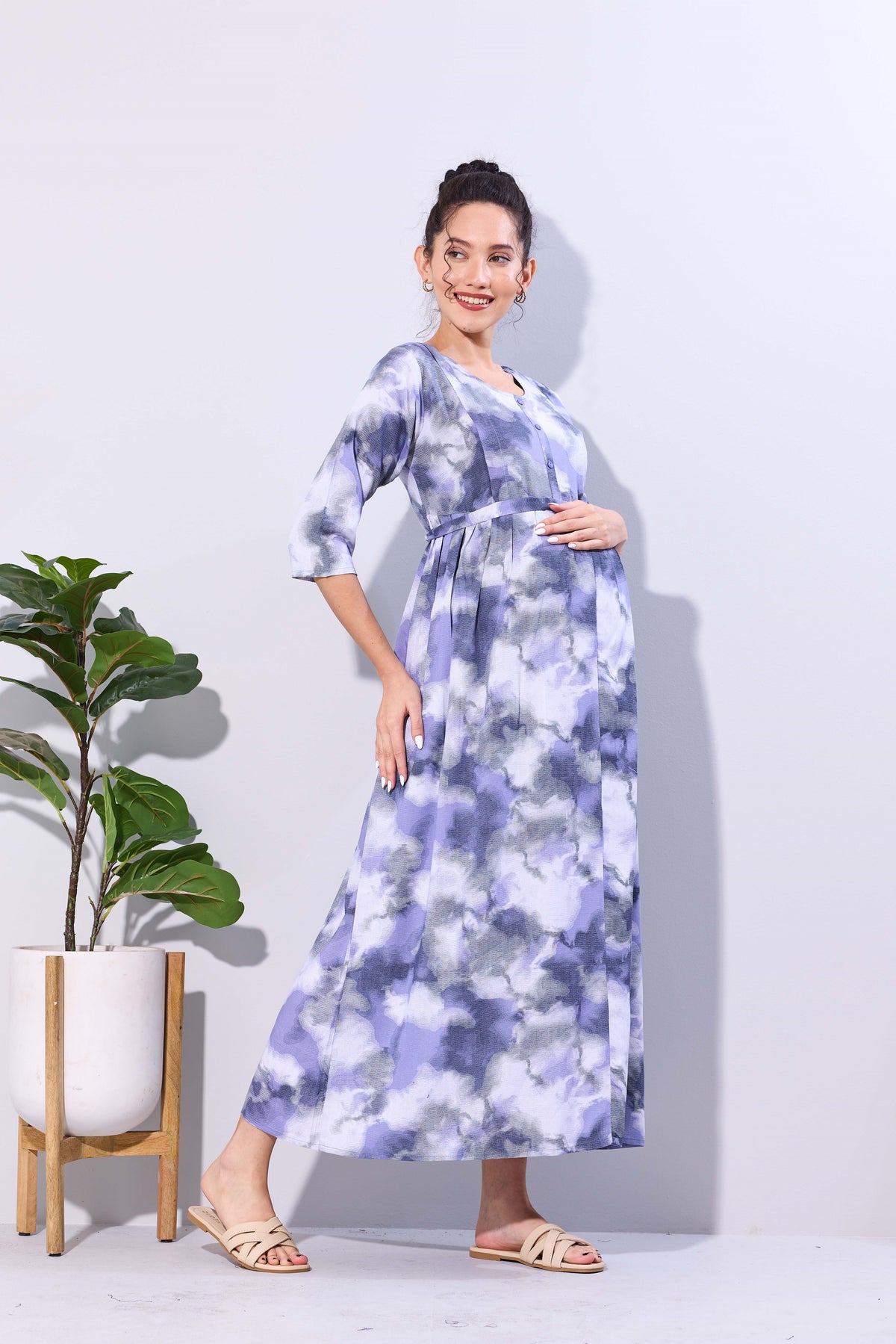 Soft Rayon4-IN-ONE Mom's Feeding & Casual Wear| Pre & Post Maternity Wear | Fancy Long Frock | Best Choice for Pregnancy Women (FIO-F)