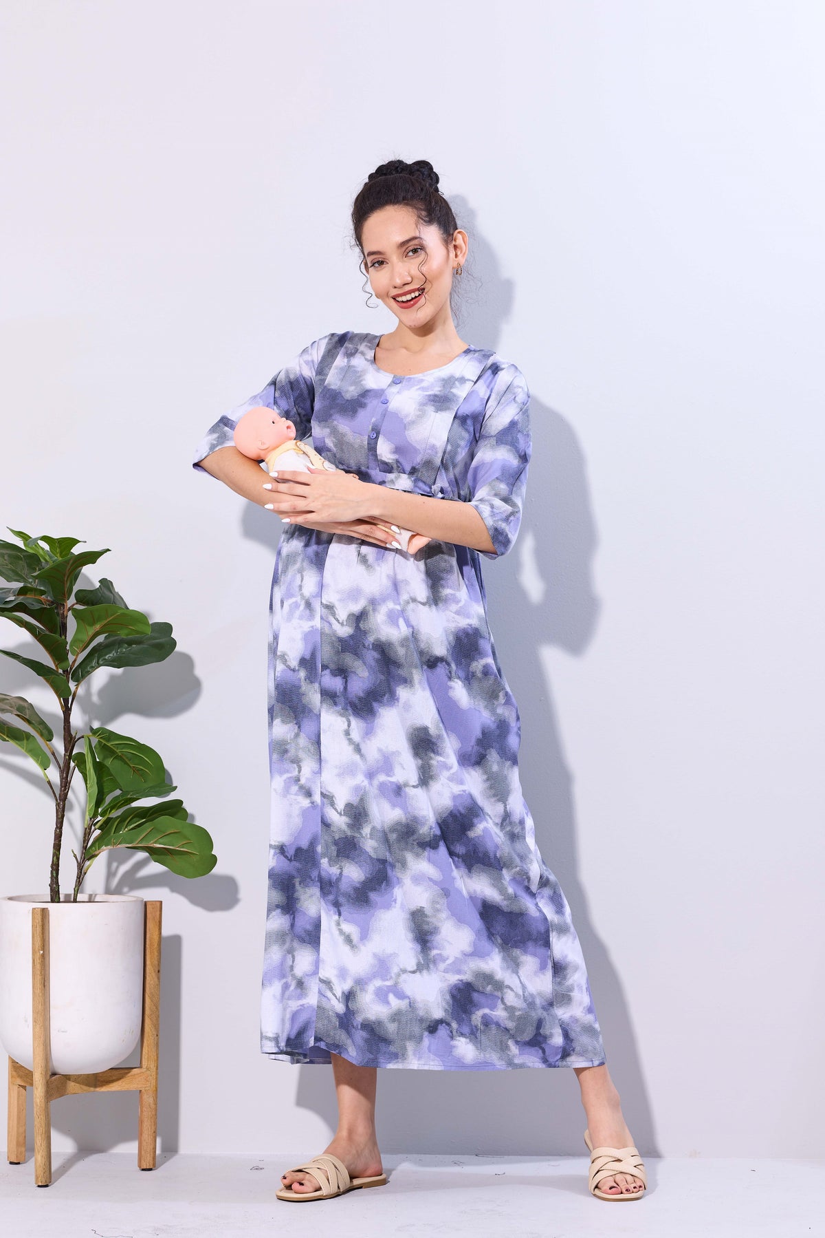 Soft Rayon4-IN-ONE Mom's Feeding & Casual Wear| Pre & Post Maternity Wear | Fancy Long Frock | Best Choice for Pregnancy Women (FIO-F)