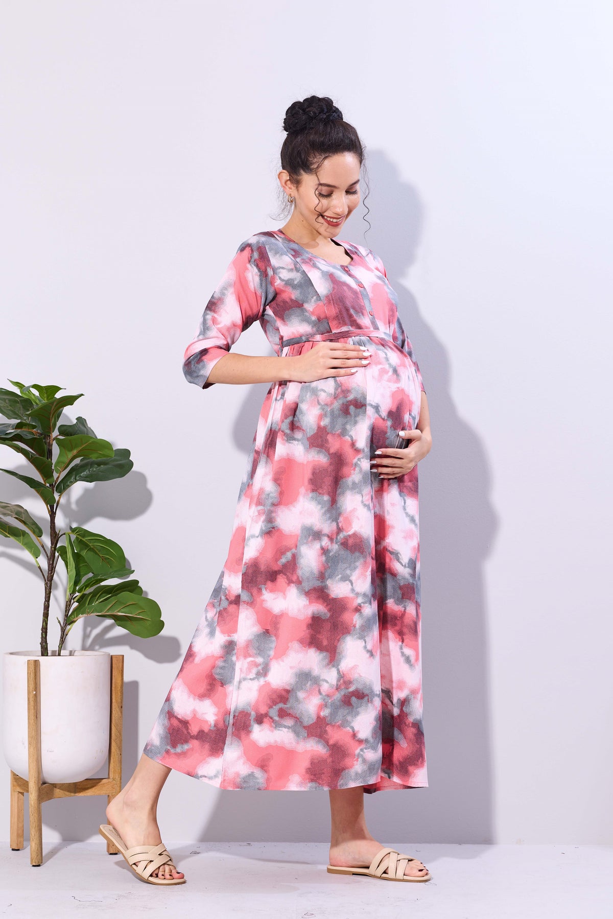 Soft Rayon4-IN-ONE Mom's Feeding & Casual Wear| Pre & Post Maternity Wear | Fancy Long Frock | Best Choice for Pregnancy Women (FIO-F)
