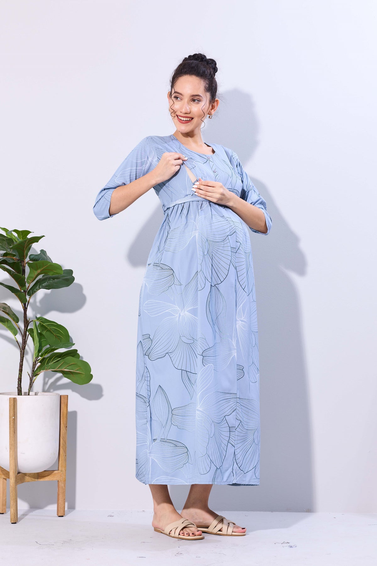 Soft Rayon4-IN-ONE Mom's Feeding & Casual Wear| Pre & Post Maternity Wear | Fancy Long Frock | Best Choice for Pregnancy Women (FIO-F)