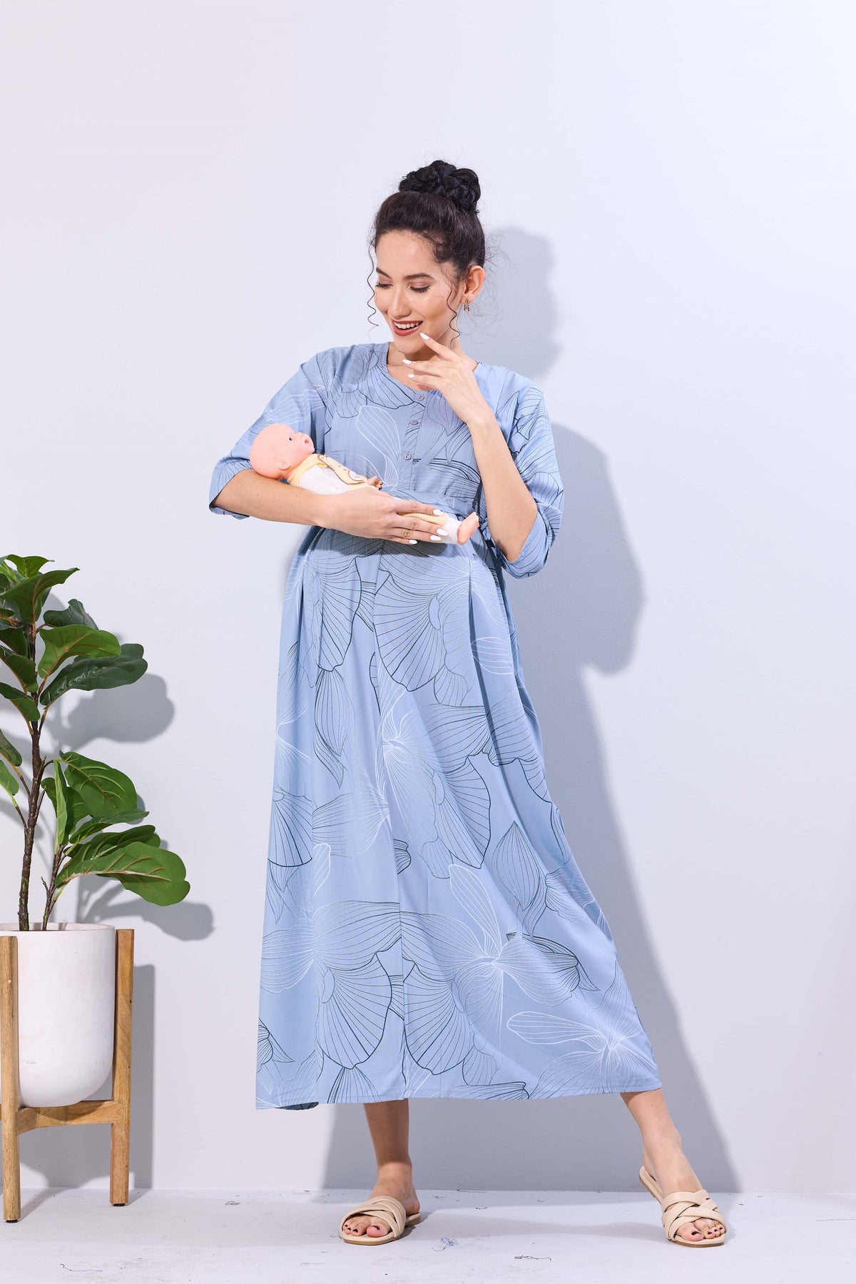 Soft Rayon4-IN-ONE Mom's Feeding & Casual Wear| Pre & Post Maternity Wear | Fancy Long Frock | Best Choice for Pregnancy Women (FIO-F)