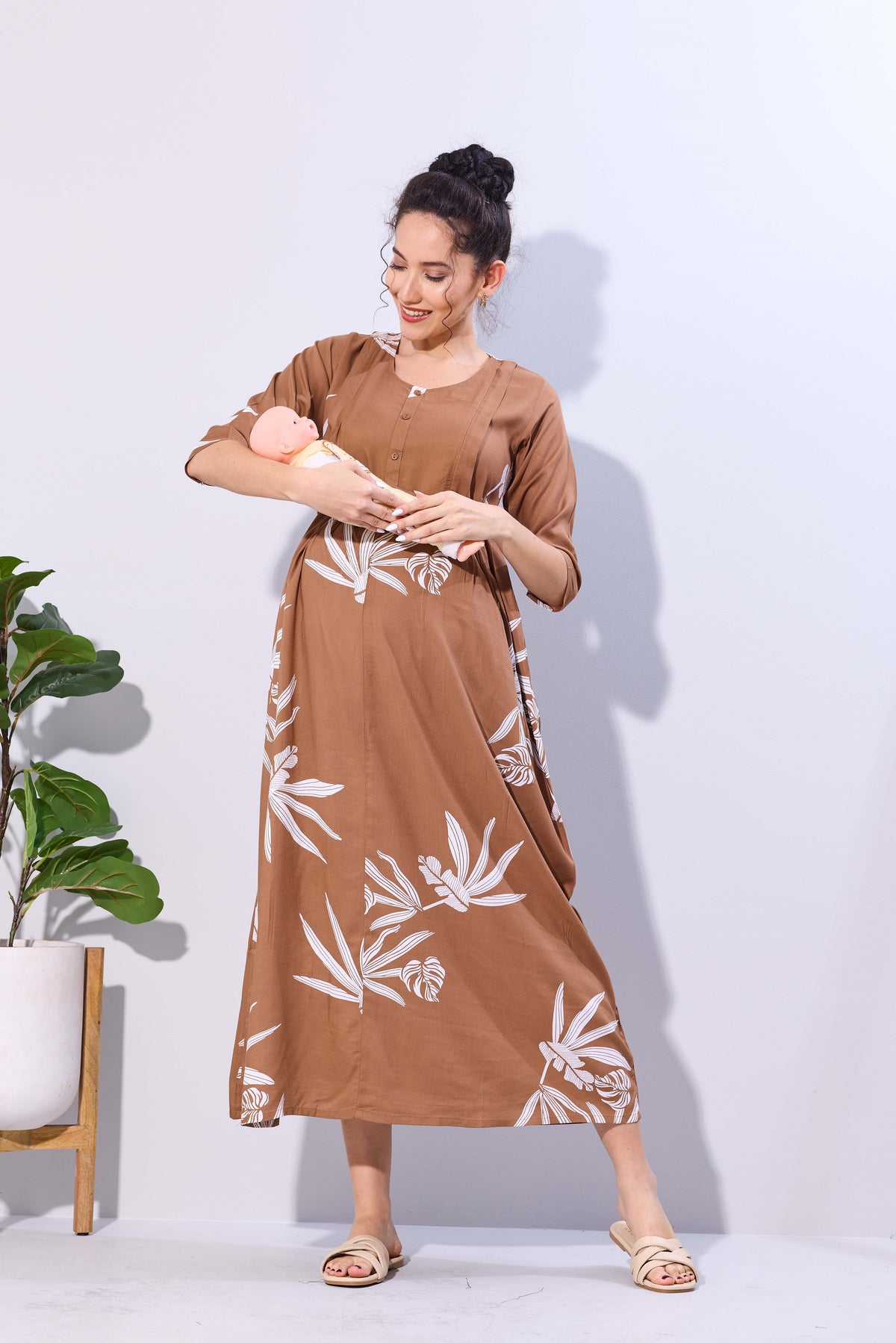 Soft Rayon4-IN-ONE Mom's Feeding & Casual Wear| Pre & Post Maternity Wear | Fancy Long Frock | Best Choice for Pregnancy Women (FIO-F)
