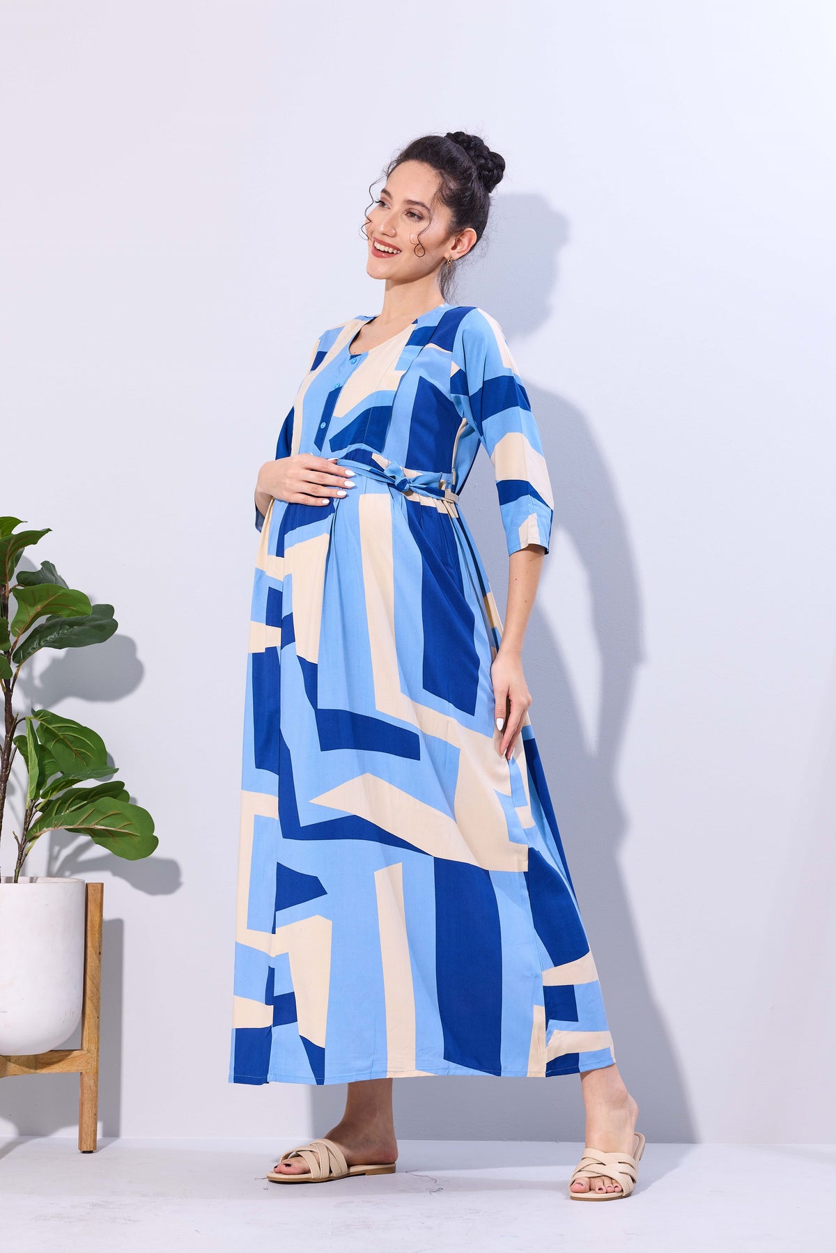 Soft Rayon4-IN-ONE Mom's Feeding & Casual Wear| Pre & Post Maternity Wear | Fancy Long Frock | Best Choice for Pregnancy Women (FIO-F)