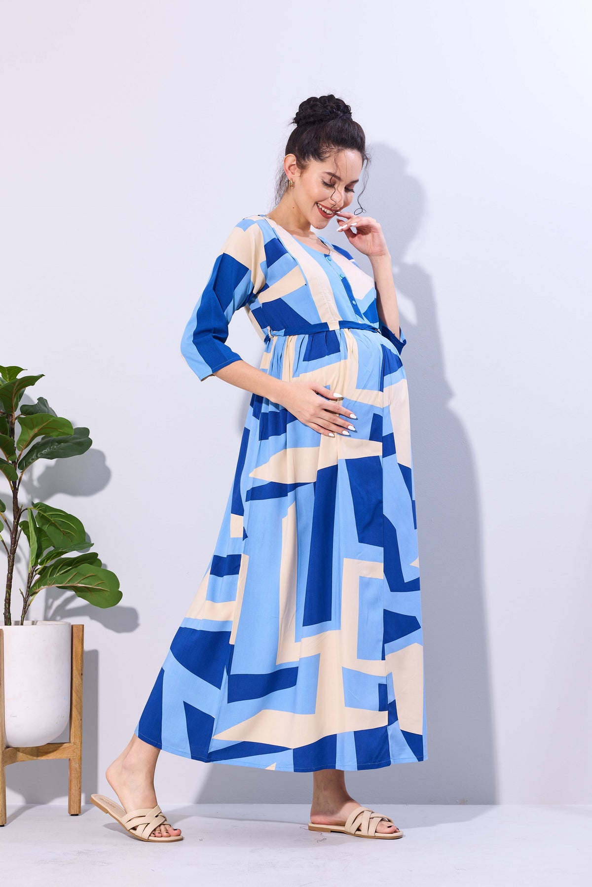 Soft Rayon4-IN-ONE Mom's Feeding & Casual Wear| Pre & Post Maternity Wear | Fancy Long Frock | Best Choice for Pregnancy Women (FIO-F)