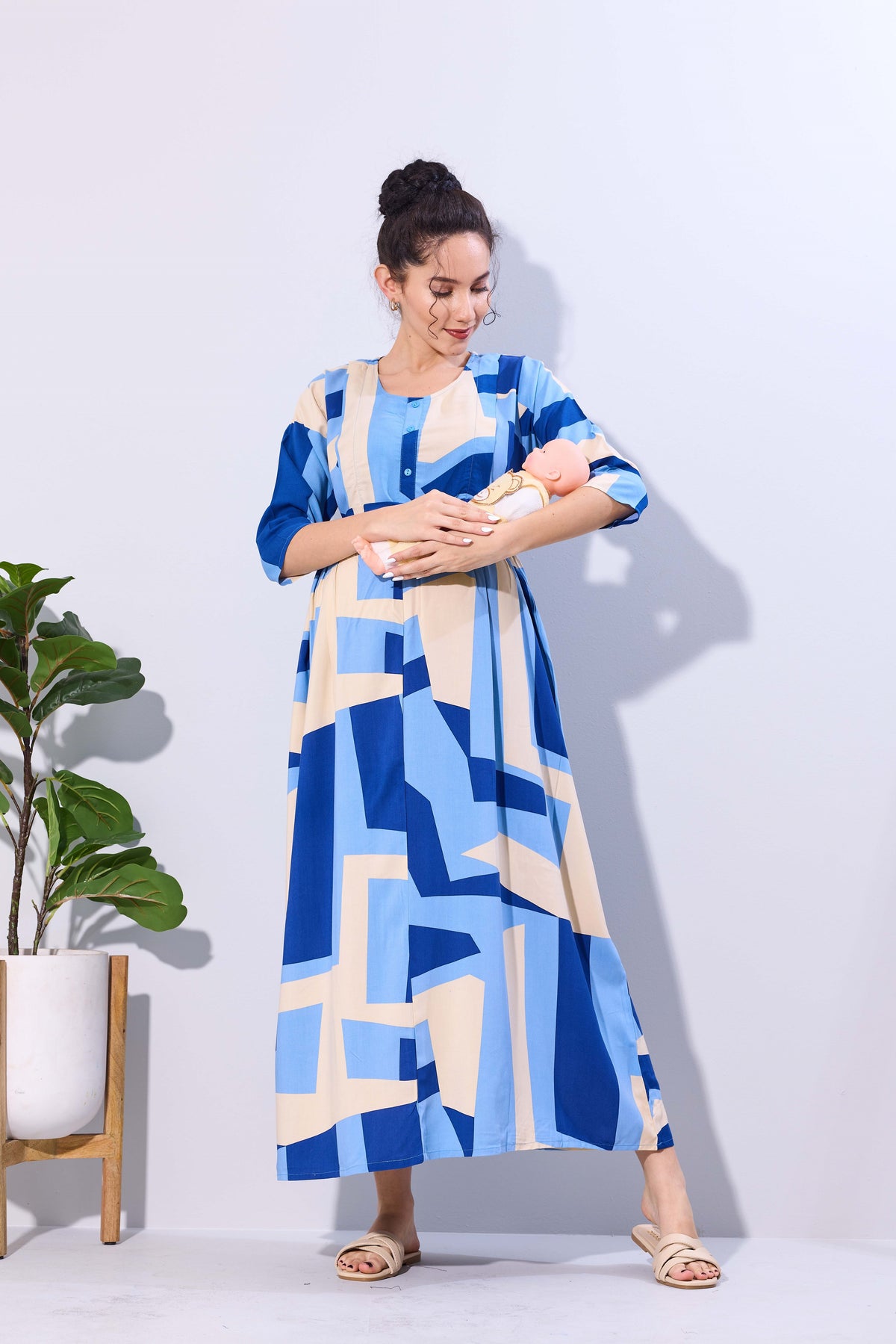 Soft Rayon4-IN-ONE Mom's Feeding & Casual Wear| Pre & Post Maternity Wear | Fancy Long Frock | Best Choice for Pregnancy Women (FIO-F)