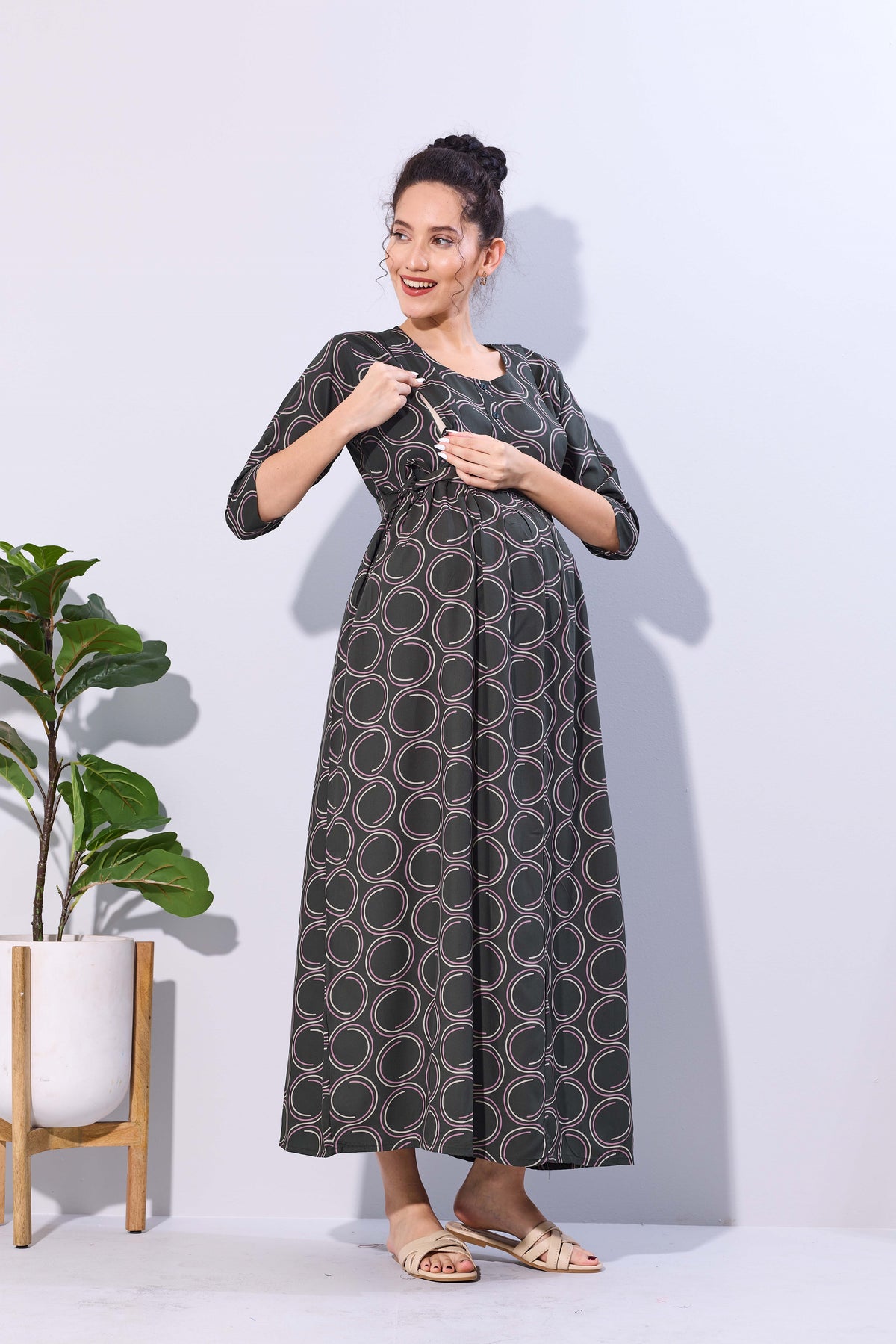 Soft Rayon4-IN-ONE Mom's Feeding & Casual Wear| Pre & Post Maternity Wear | Fancy Long Frock | Best Choice for Pregnancy Women (FIO-F)