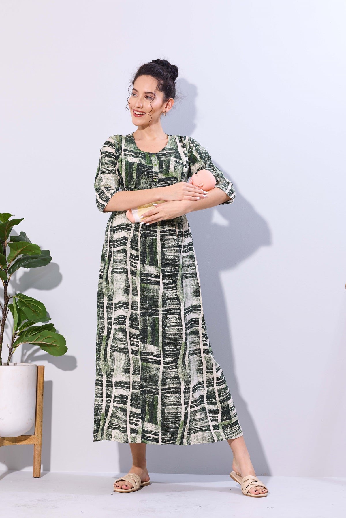 Soft Rayon4-IN-ONE Mom's Feeding & Casual Wear| Pre & Post Maternity Wear | Fancy Long Frock | Best Choice for Pregnancy Women (FIO-F)