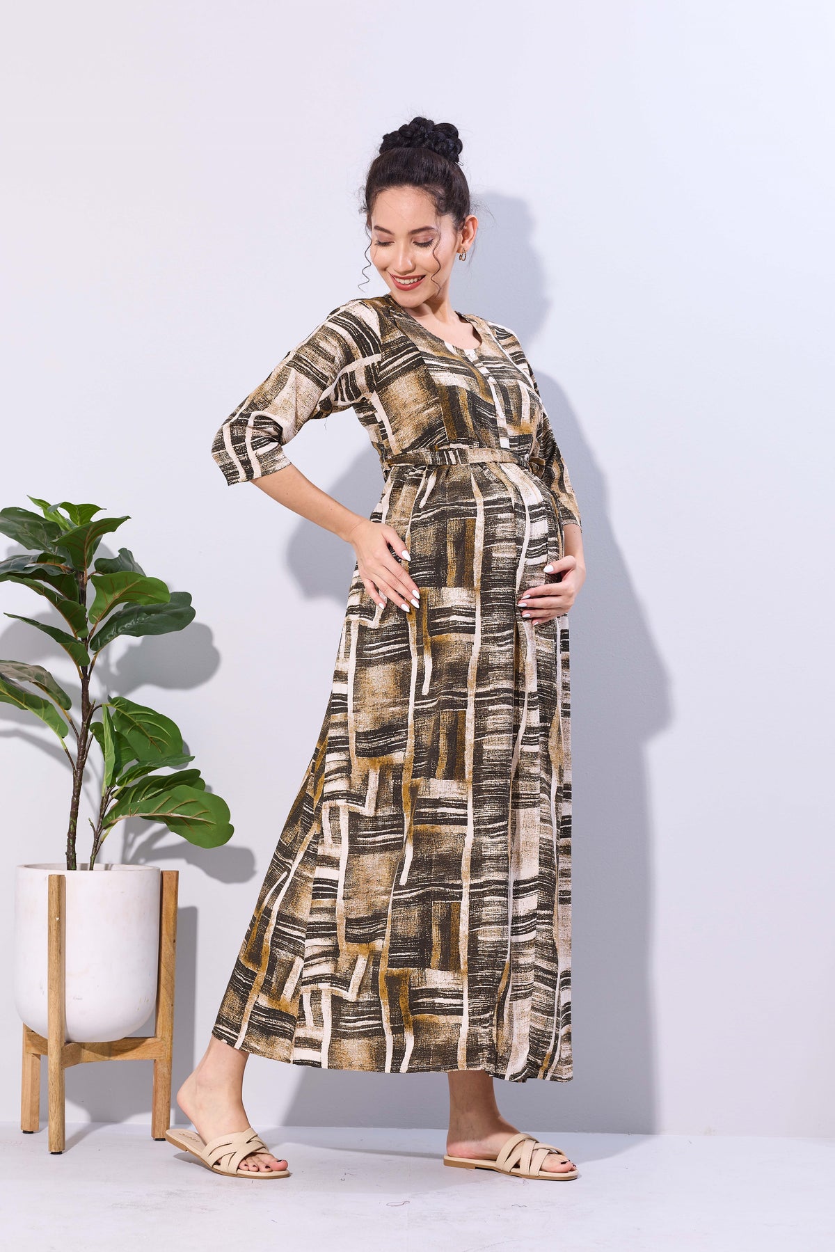 Soft Rayon4-IN-ONE Mom's Feeding & Casual Wear| Pre & Post Maternity Wear | Fancy Long Frock | Best Choice for Pregnancy Women (FIO-F)