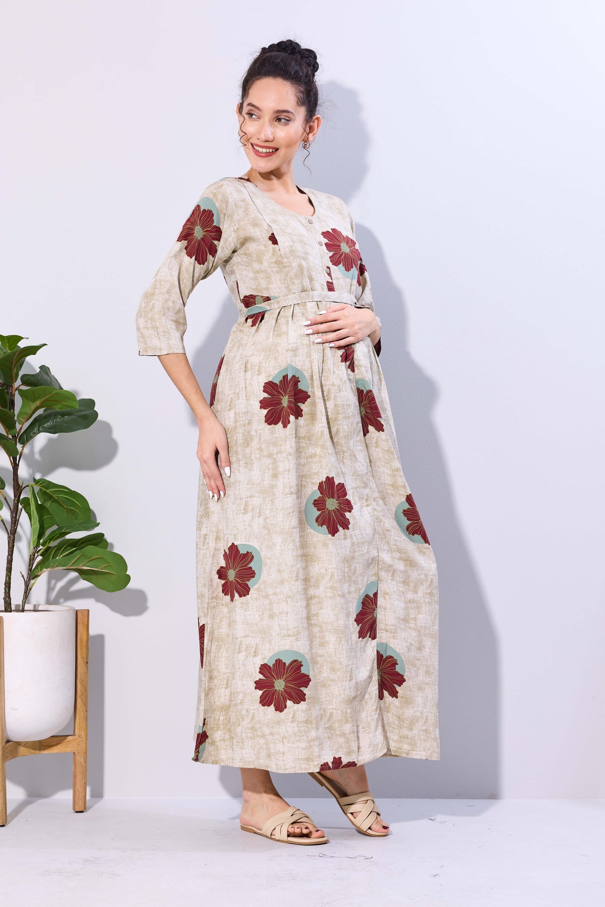 Soft Rayon4-IN-ONE Mom's Feeding & Casual Wear| Pre & Post Maternity Wear | Fancy Long Frock | Best Choice for Pregnancy Women (FIO-F)