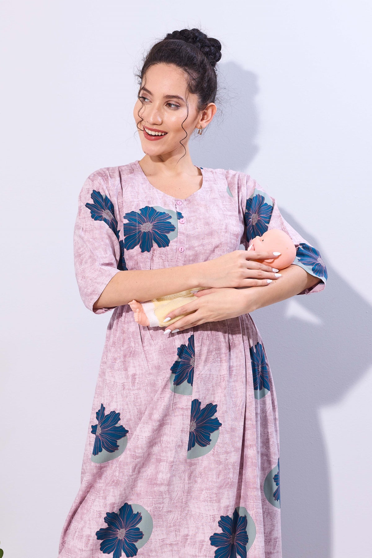 Soft Rayon4-IN-ONE Mom's Feeding & Casual Wear| Pre & Post Maternity Wear | Fancy Long Frock | Best Choice for Pregnancy Women (FIO-F)