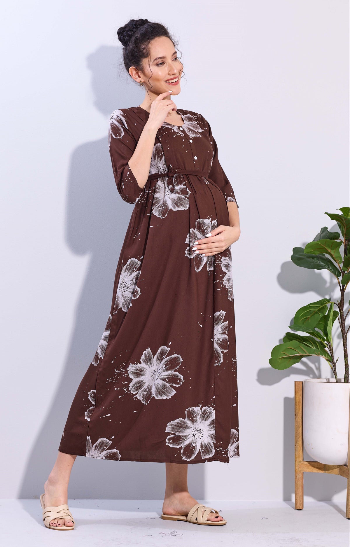 Soft Rayon4-IN-ONE Mom's Feeding & Casual Wear| Pre & Post Maternity Wear | Fancy Long Frock | Best Choice for Pregnancy Women (FIO-F)