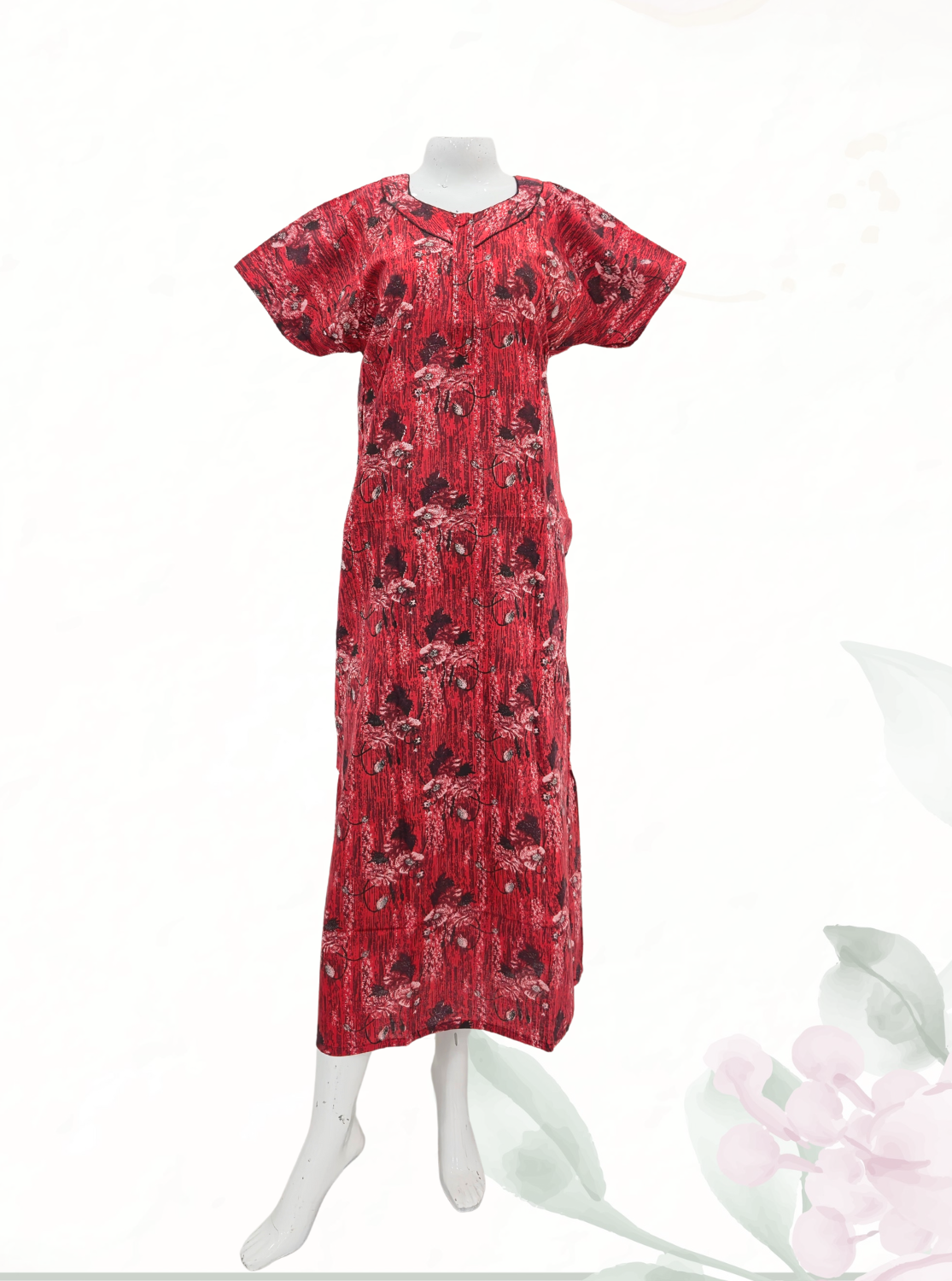 MANGAI Daily Wear Casual Comfort Fit Cotton Printed Nighties | Front Open Zipper Model | Fancy Round Neck with Side Pocket Cotton Nighties (DRN)