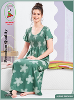 ALPINE Smocking Nighty | Beautiful Pleated Design | Side Pocket | Stylish Nighty for Trendy Women's | Your Perfect Nightwear Collection's (SAP)