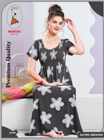 ALPINE Smocking Nighty | Beautiful Pleated Design | Side Pocket | Stylish Nighty for Trendy Women's | Your Perfect Nightwear Collection's (SAP)