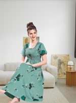 ALPINE Smocking Nighty | Beautiful Pleated Design | Side Pocket | Stylish Nighty for Trendy Women's | Your Perfect Nightwear Collection's (SAP)