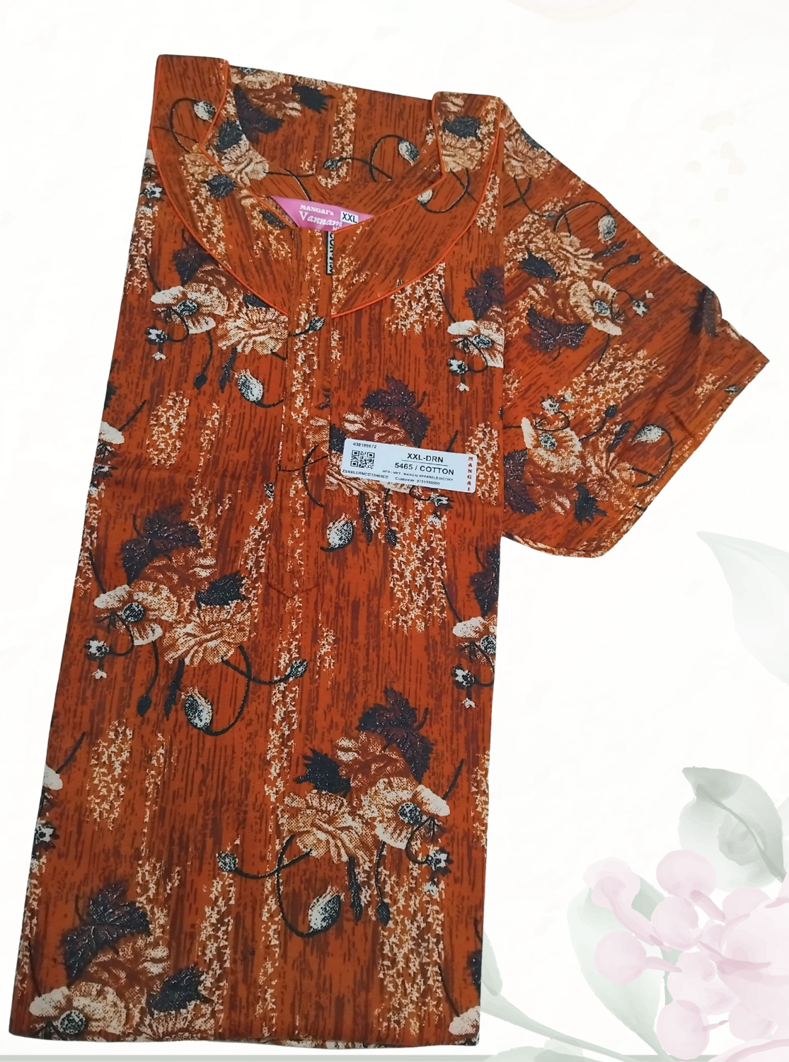 MANGAI Daily Wear Casual Comfort Fit Cotton Printed Nighties | Front Open Zipper Model | Fancy Round Neck with Side Pocket Cotton Nighties (DRN)