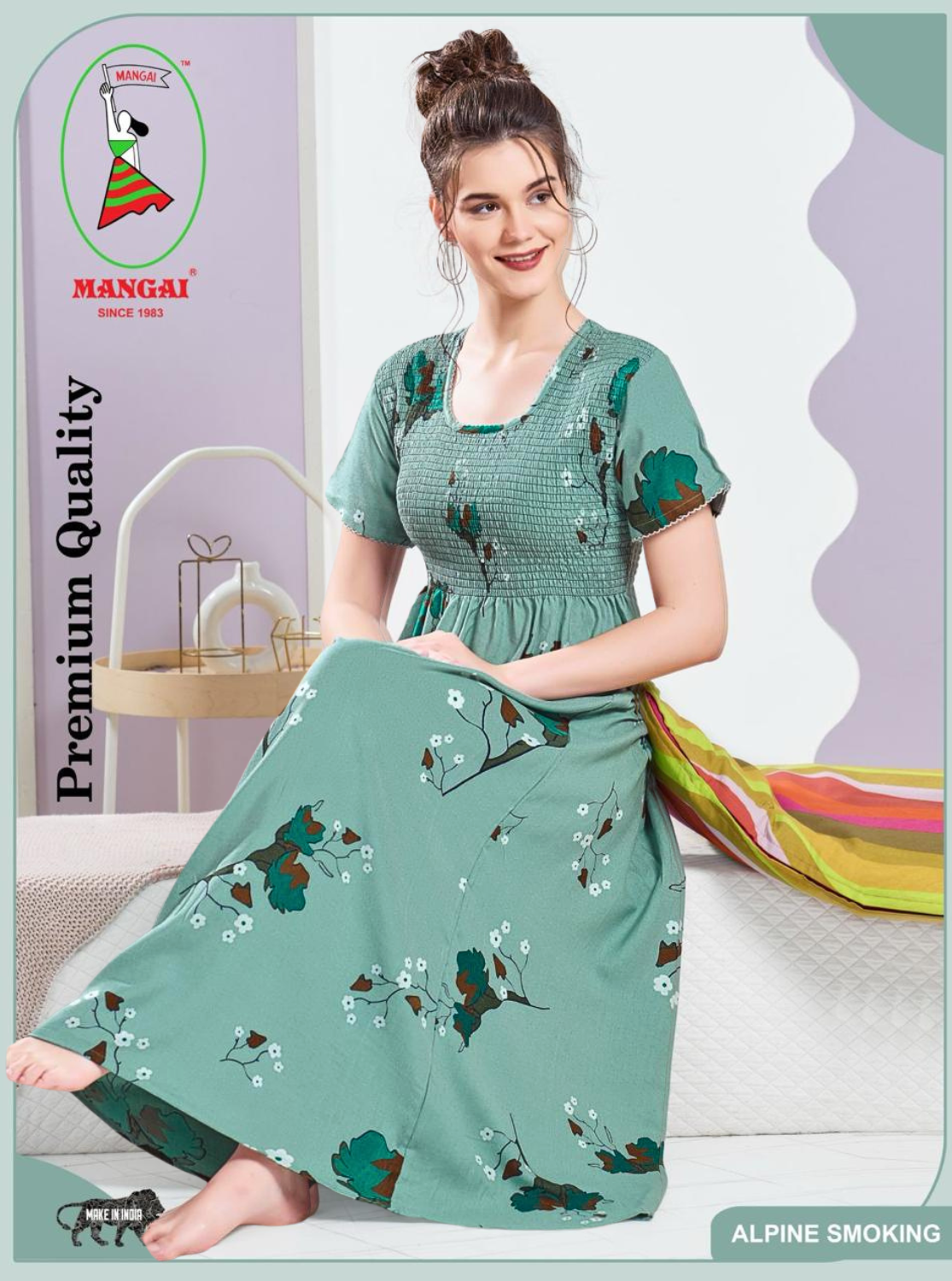 ALPINE Smocking Nighty | Beautiful Pleated Design | Side Pocket | Stylish Nighty for Trendy Women's | Your Perfect Nightwear Collection's (SAP)