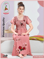 ALPINE Smocking Nighty | Beautiful Pleated Design | Side Pocket | Stylish Nighty for Trendy Women's | Your Perfect Nightwear Collection's (SAP)