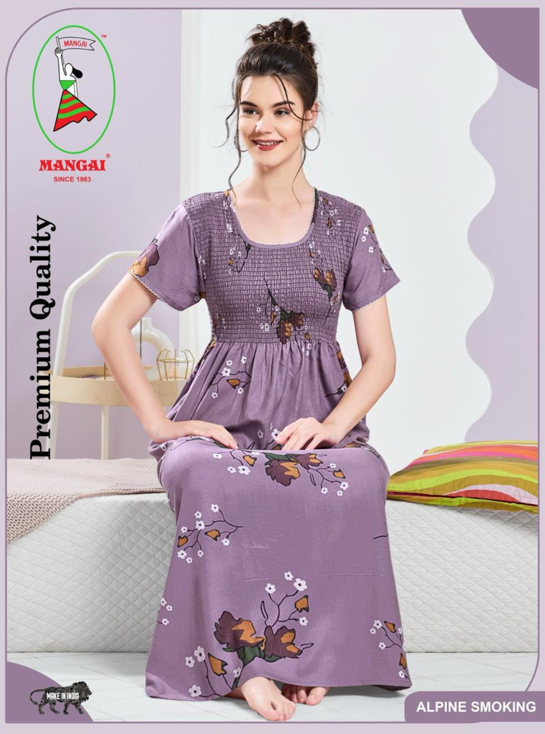 ALPINE Smocking Nighty | Beautiful Pleated Design | Side Pocket | Stylish Nighty for Trendy Women's | Your Perfect Nightwear Collection's (SAP)