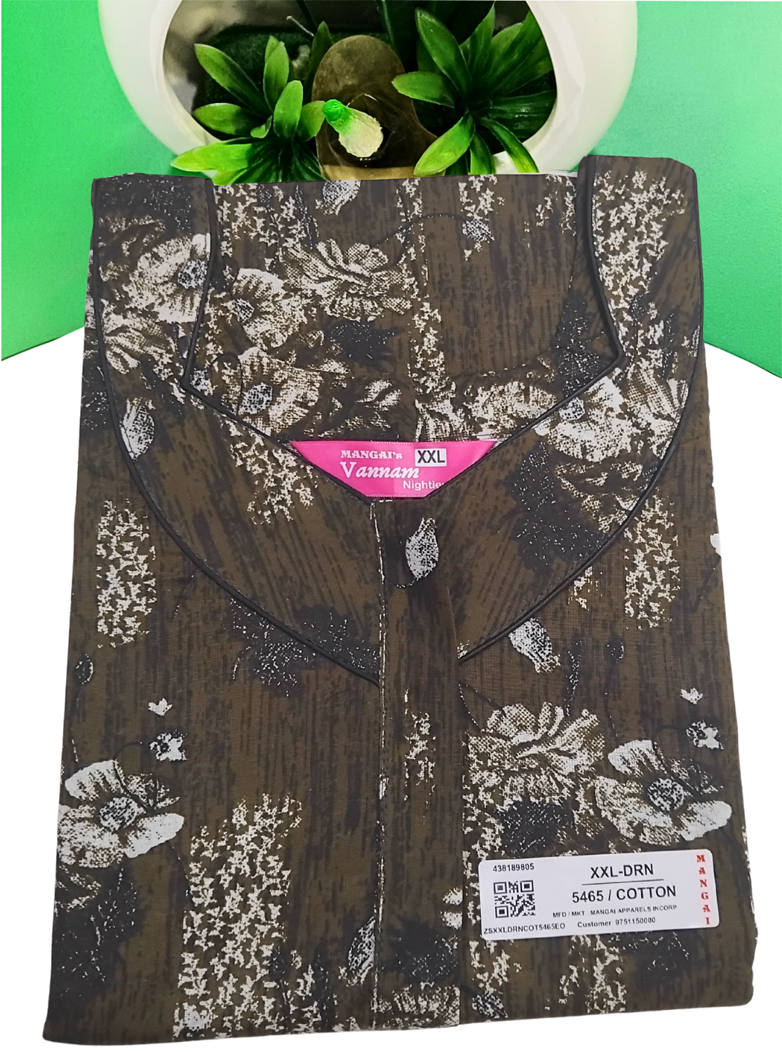 MANGAI Daily Wear Casual Comfort Fit Cotton Printed Nighties | Front Open Zipper Model | Fancy Round Neck with Side Pocket Cotton Nighties (DRN)