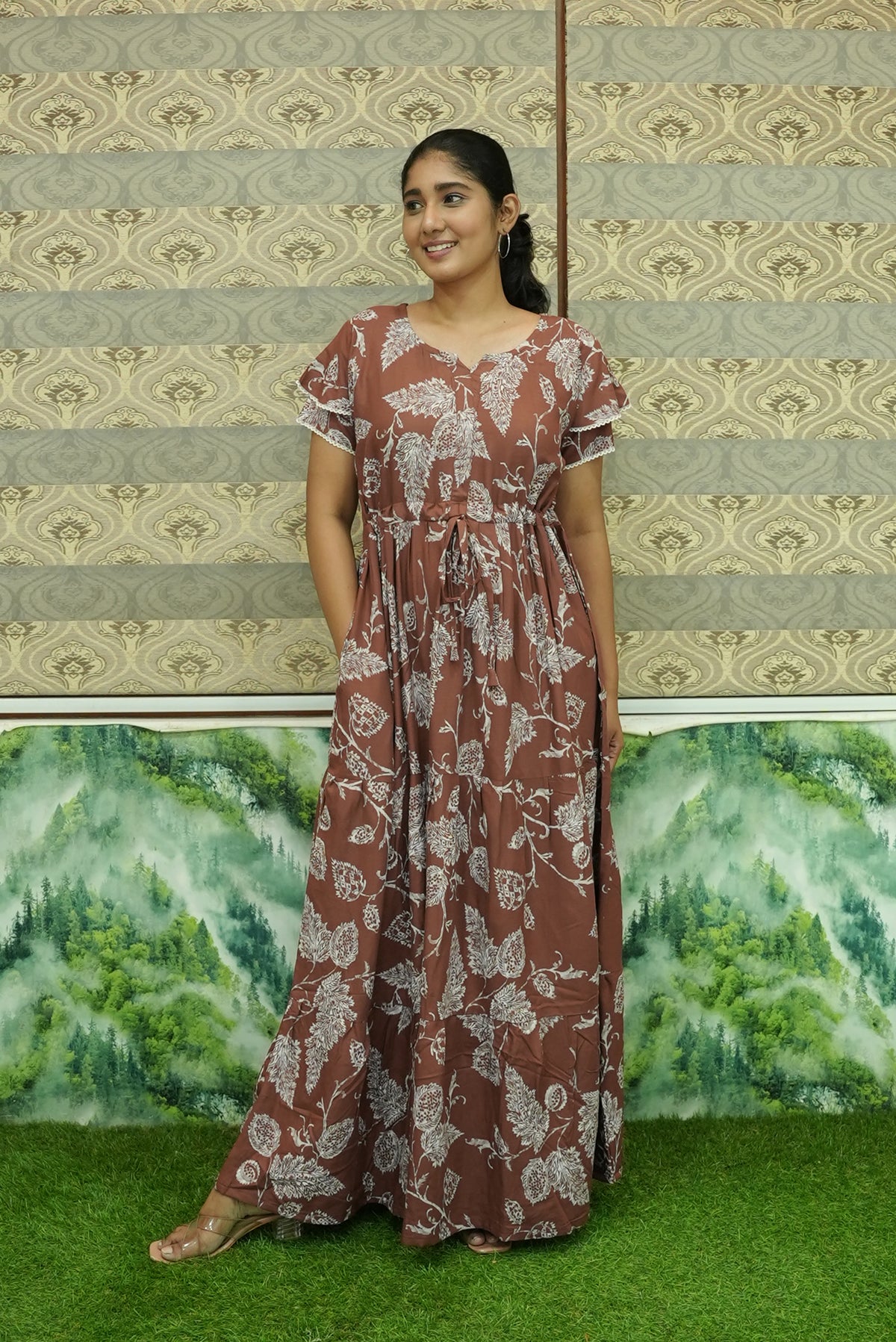 Stylish Arrivals Rayon Gathering Frock Model Night Gown's | Front Adjustable Gathering Style Rope Rope | Double Layer Sleeve | Trending Collection's for Stylish Women's (GFK)