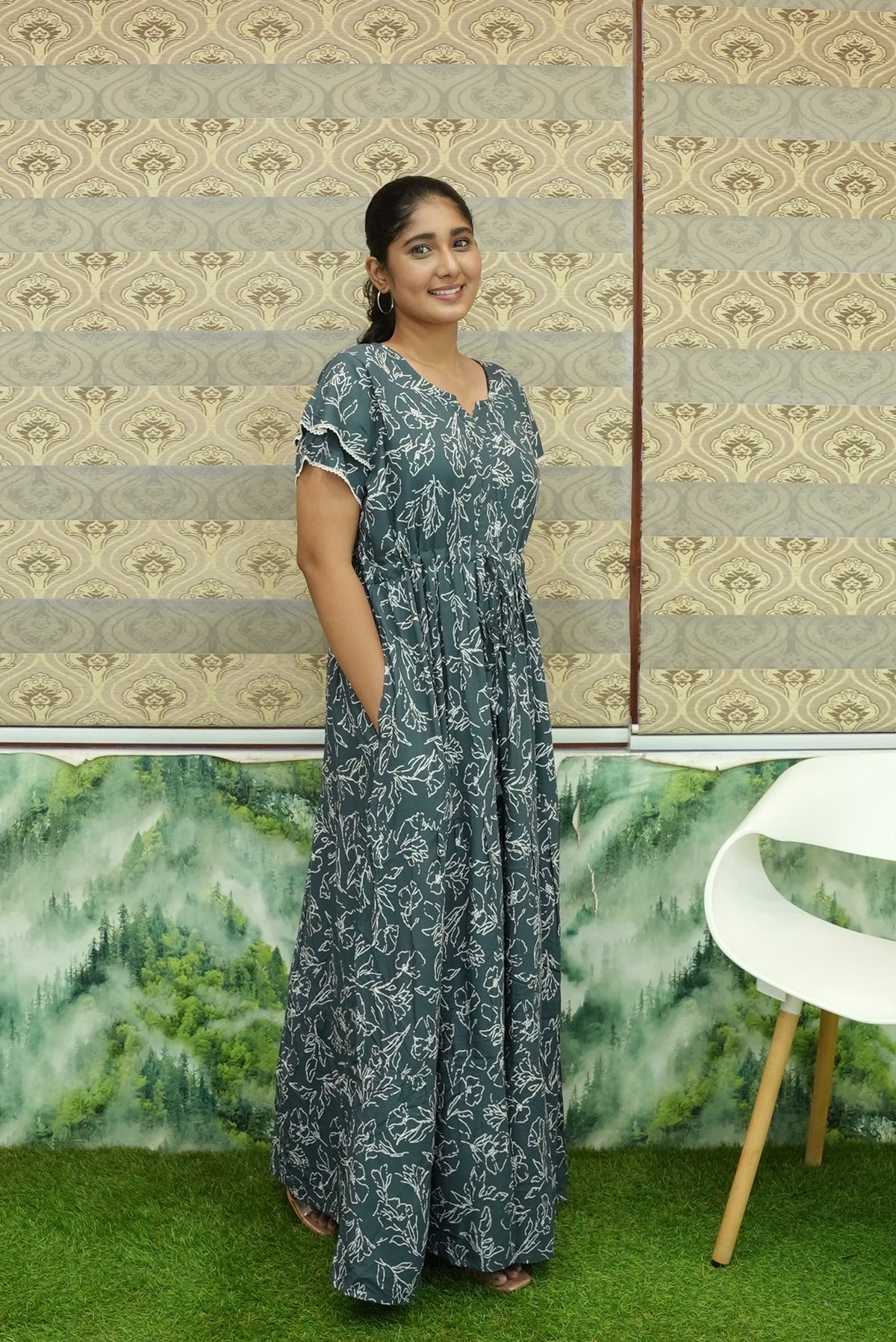 Stylish Arrivals Rayon Gathering Frock Model Night Gown's | Front Adjustable Gathering Style Rope Rope | Double Layer Sleeve | Trending Collection's for Stylish Women's (FKG)