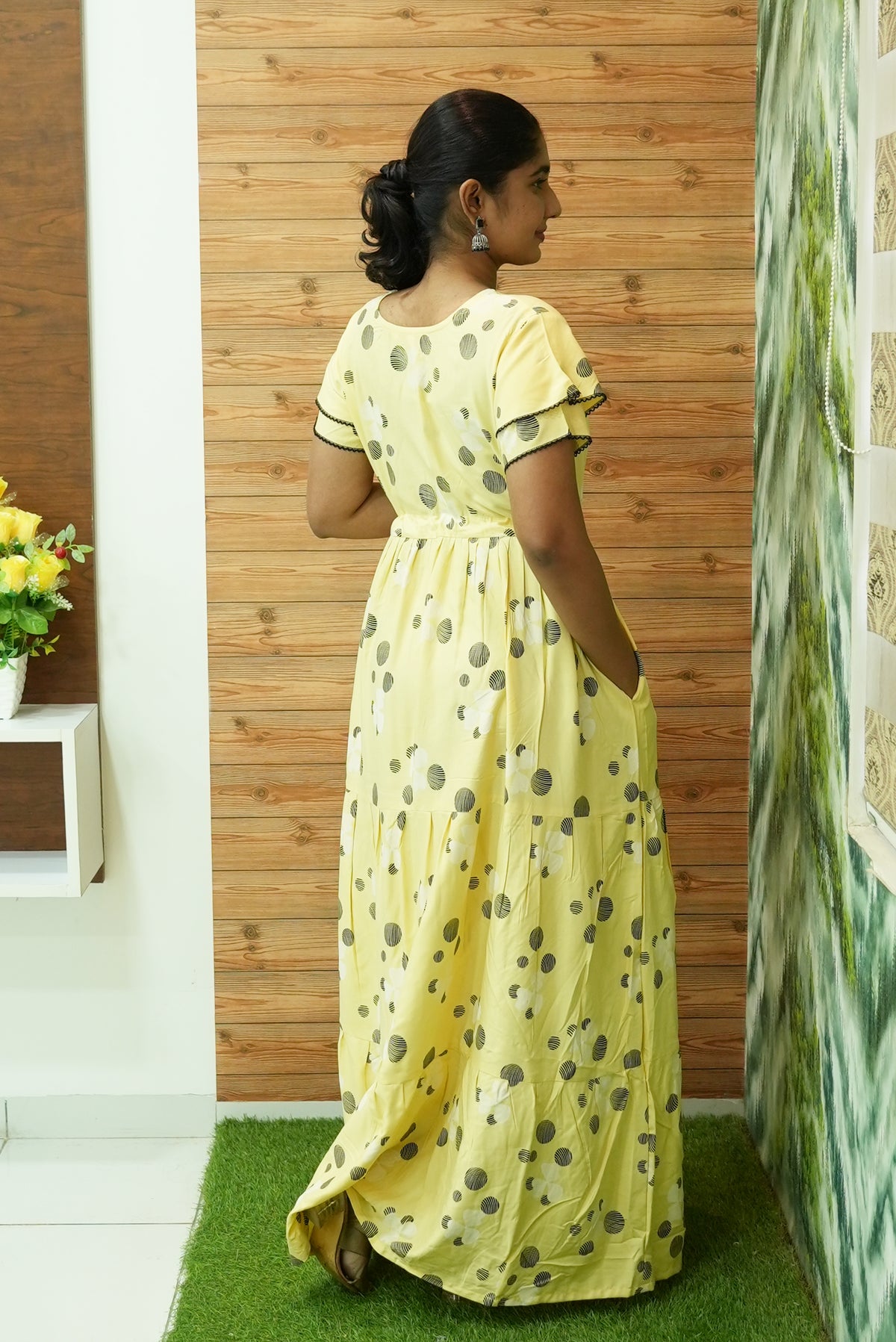 Stylish Arrivals Rayon Gathering Frock Model Night Gown's | Front Adjustable Gathering Style Rope Rope | Double Layer Sleeve | Trending Collection's for Stylish Women's (GFK)