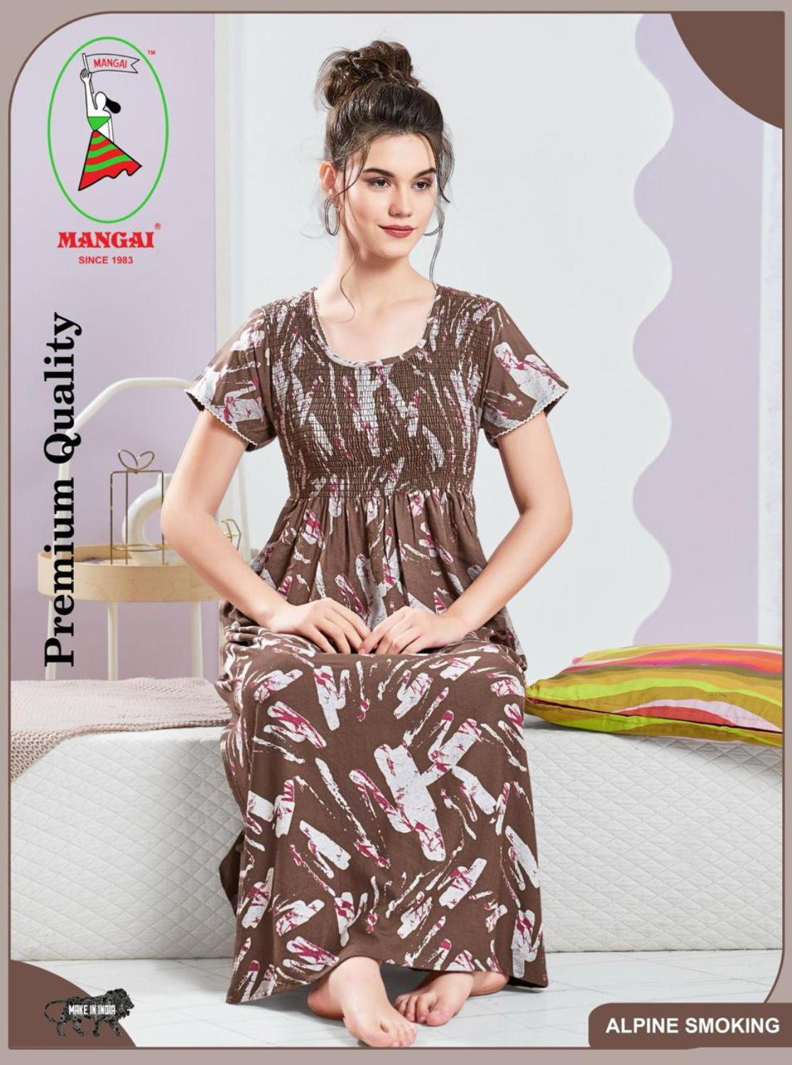 ALPINE Smocking Nighty | Beautiful Pleated Design | Side Pocket | Stylish Nighty for Trendy Women's | Your Perfect Nightwear Collection's (SAP)