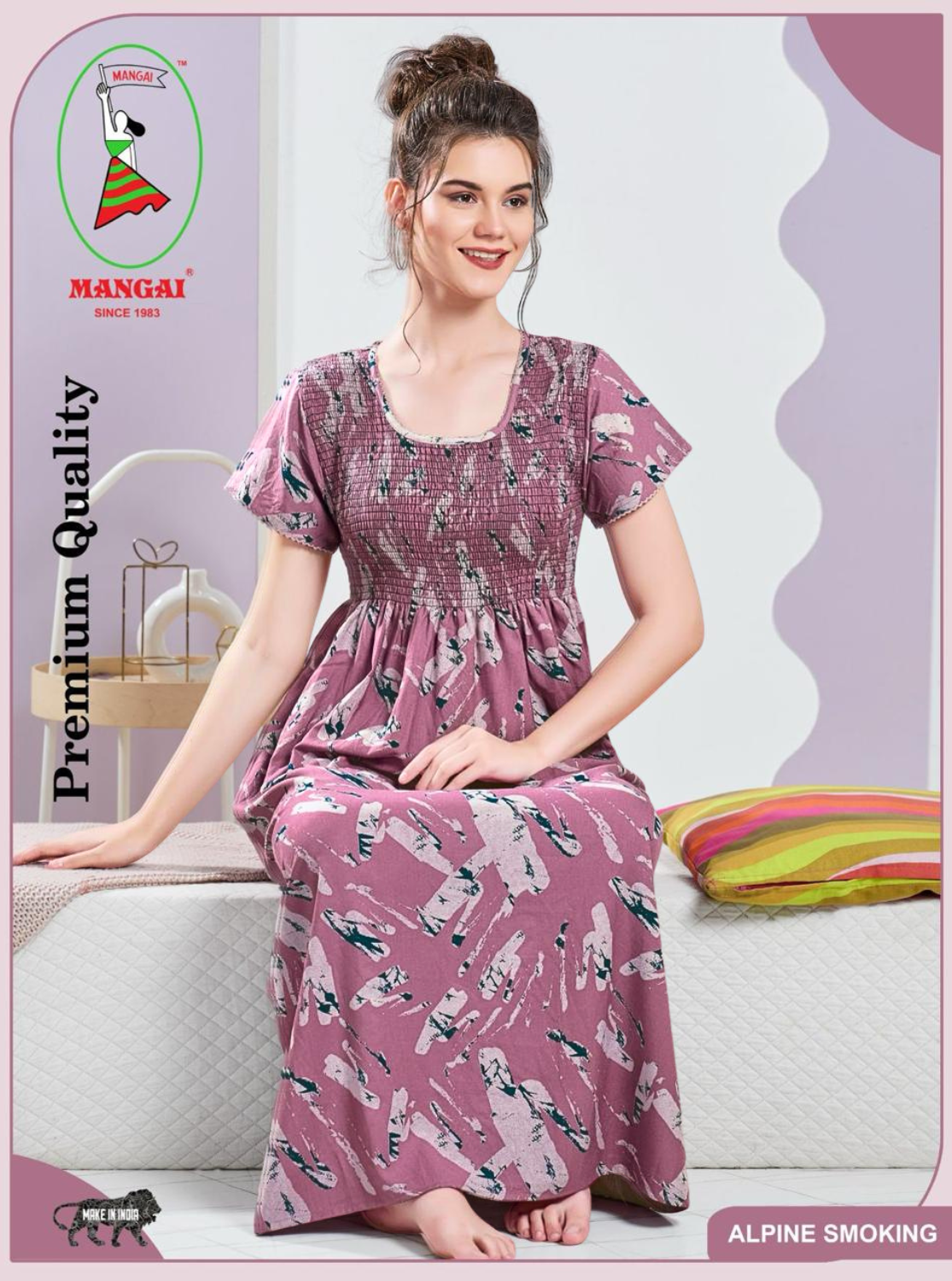 ALPINE Smocking Nighty | Beautiful Pleated Design | Side Pocket | Stylish Nighty for Trendy Women's | Your Perfect Nightwear Collection's (SAP)