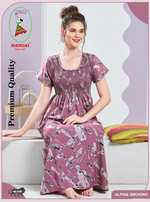 ALPINE Smocking Nighty | Beautiful Pleated Design | Side Pocket | Stylish Nighty for Trendy Women's | Your Perfect Nightwear Collection's (SAP)