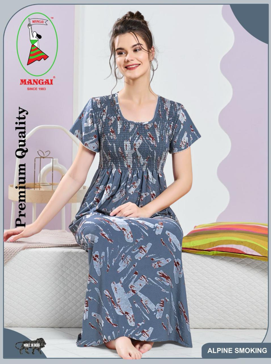 ALPINE Smocking Nighty | Beautiful Pleated Design | Side Pocket | Stylish Nighty for Trendy Women's | Your Perfect Nightwear Collection's (SAP)