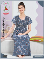 ALPINE Smocking Nighty | Beautiful Pleated Design | Side Pocket | Stylish Nighty for Trendy Women's | Your Perfect Nightwear Collection's (SAP)