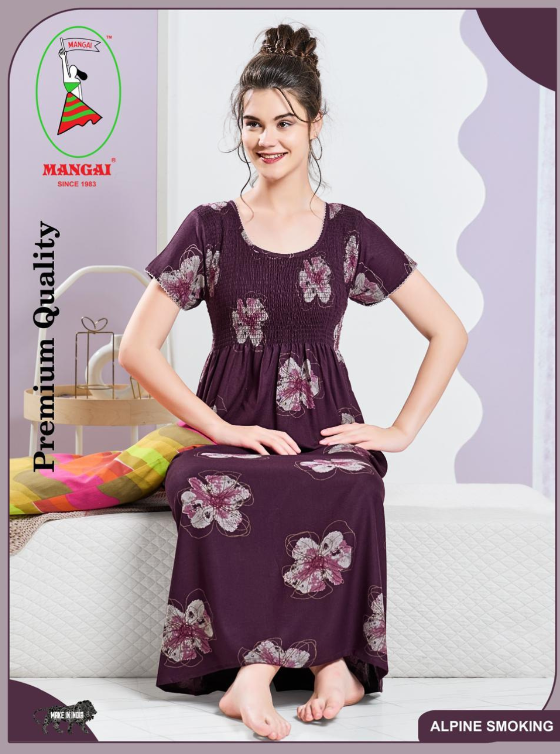 ALPINE Smocking Nighty | Beautiful Pleated Design | Side Pocket | Stylish Nighty for Trendy Women's | Your Perfect Nightwear Collection's (SAP)