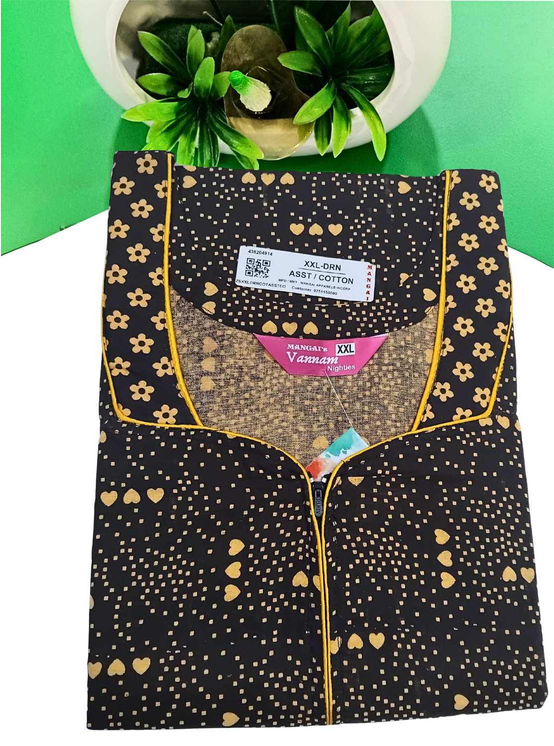 MANGAI Daily Wear Casual Comfort Fit Cotton Printed Nighties | Front Open Zipper Model | Fancy Round Neck with Side Pocket Cotton Nighties (DRN)