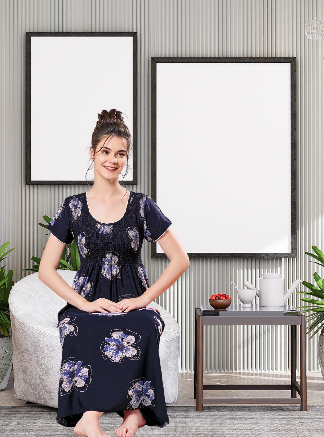 ALPINE Smocking Nighty | Beautiful Pleated Design | Side Pocket | Stylish Nighty for Trendy Women's | Your Perfect Nightwear Collection's (SAP)