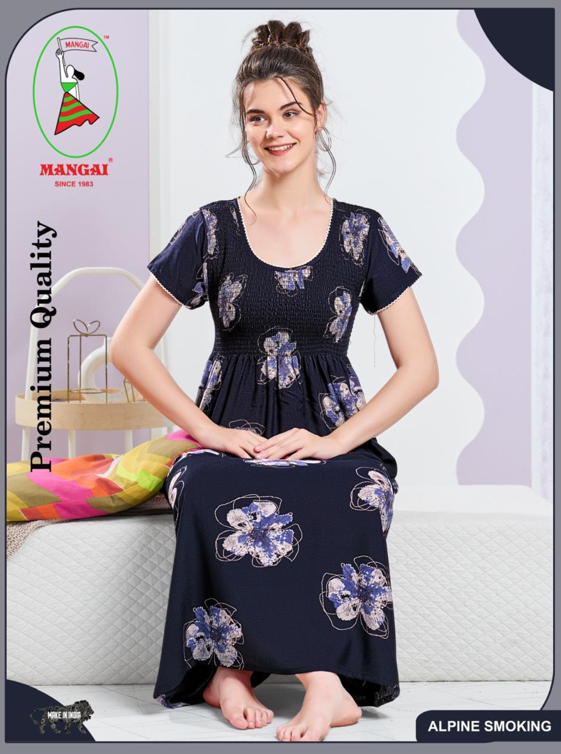 ALPINE Smocking Nighty | Beautiful Pleated Design | Side Pocket | Stylish Nighty for Trendy Women's | Your Perfect Nightwear Collection's (SAP)