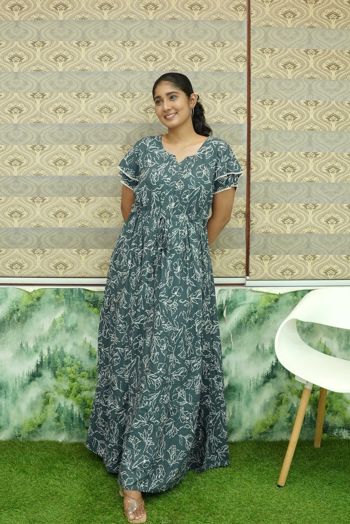 Stylish Arrivals Rayon Gathering Frock Model Night Gown's | Front Adjustable Gathering Style Rope Rope | Double Layer Sleeve | Trending Collection's for Stylish Women's (FKG)