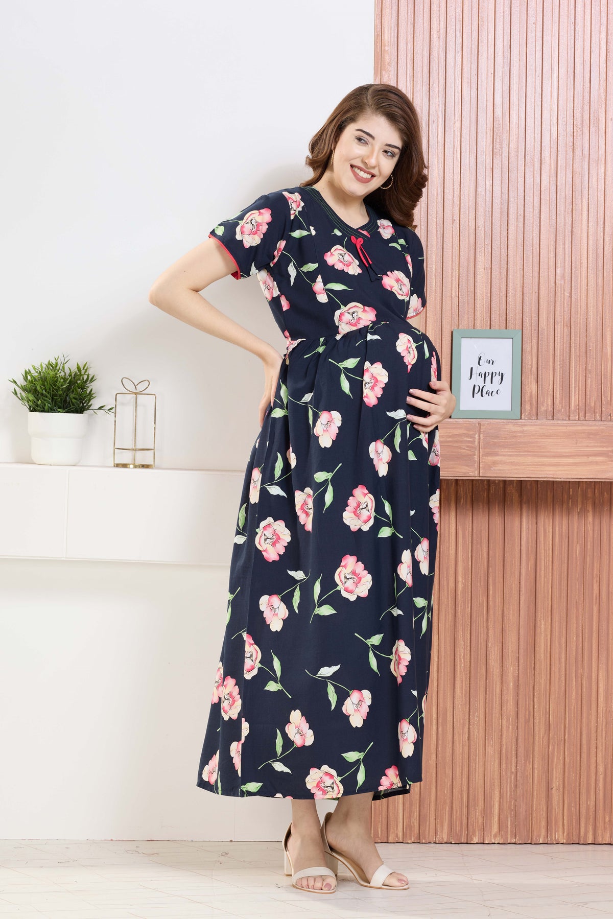 ✨ MANGAI Premium Rayon Maternity Frock for Pregnancy Women ✨ Invisible Feeding Zipper | Stylish Fancy Neck | Side Pocket | Comfortable Pregnancy & Casual Wear (RMF)