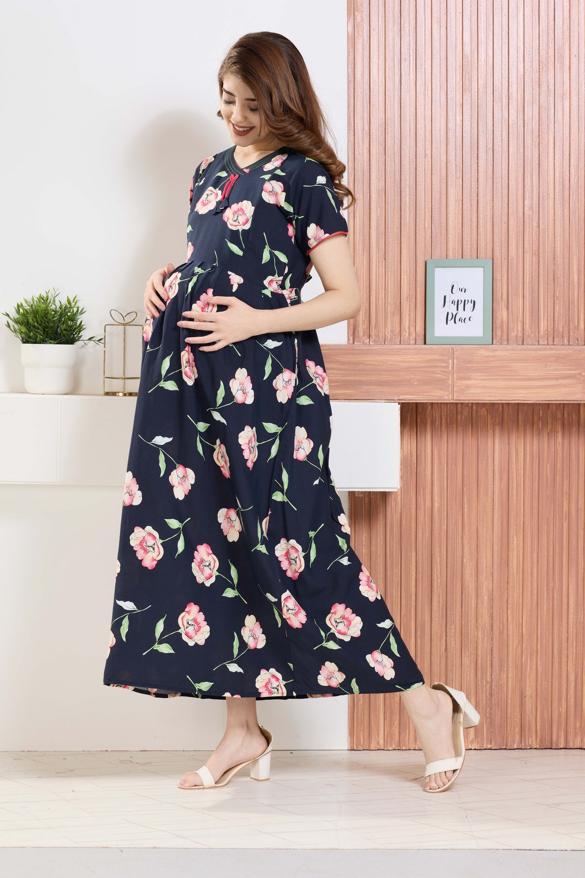 ✨ MANGAI Premium Rayon Maternity Frock for Pregnancy Women ✨ Invisible Feeding Zipper | Stylish Fancy Neck | Side Pocket | Comfortable Pregnancy & Casual Wear (RMF)