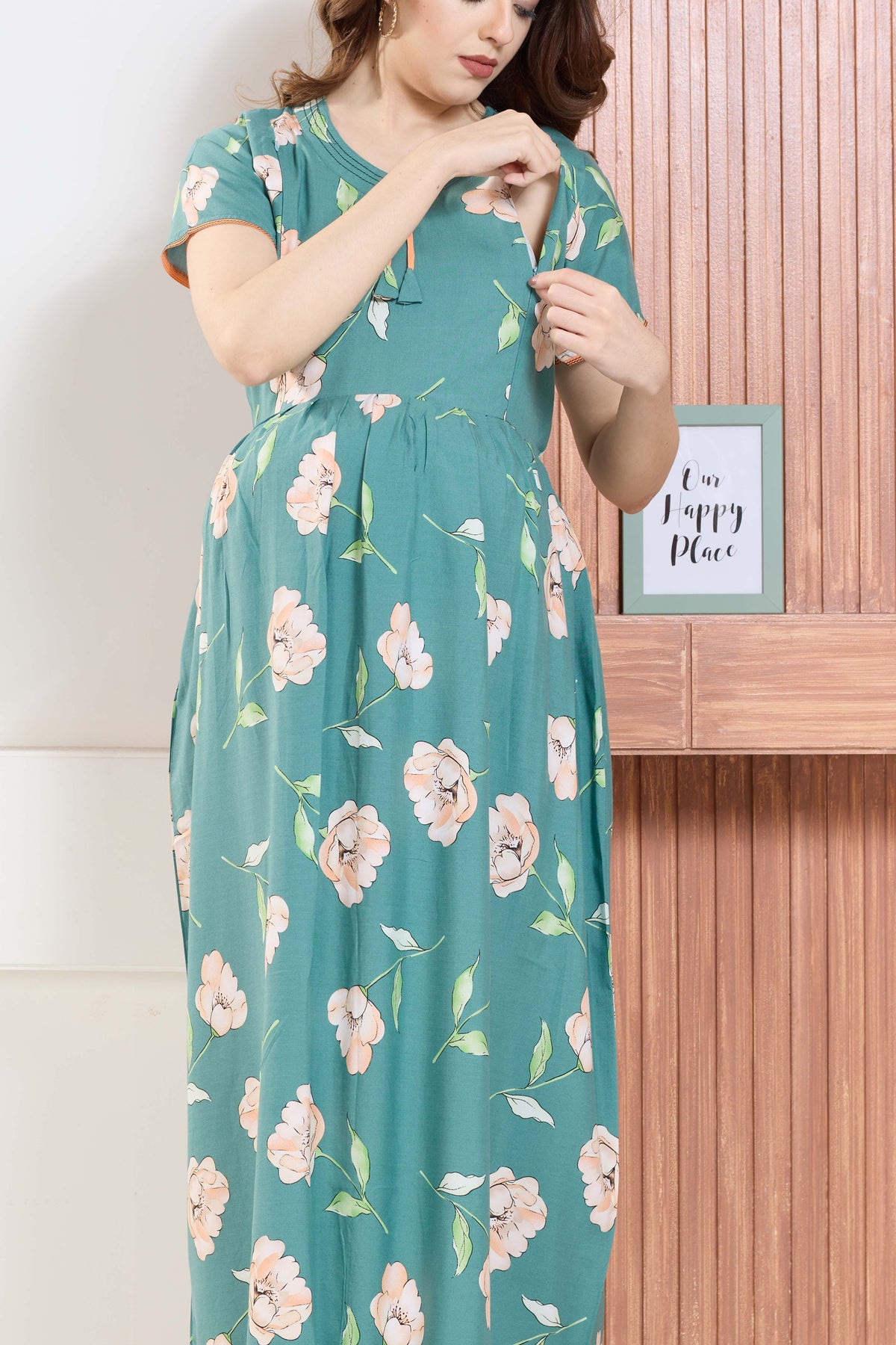 ✨ MANGAI Premium Rayon Maternity Frock for Pregnancy Women ✨ Invisible Feeding Zipper | Stylish Fancy Neck | Side Pocket | Comfortable Pregnancy & Casual Wear (RMF)