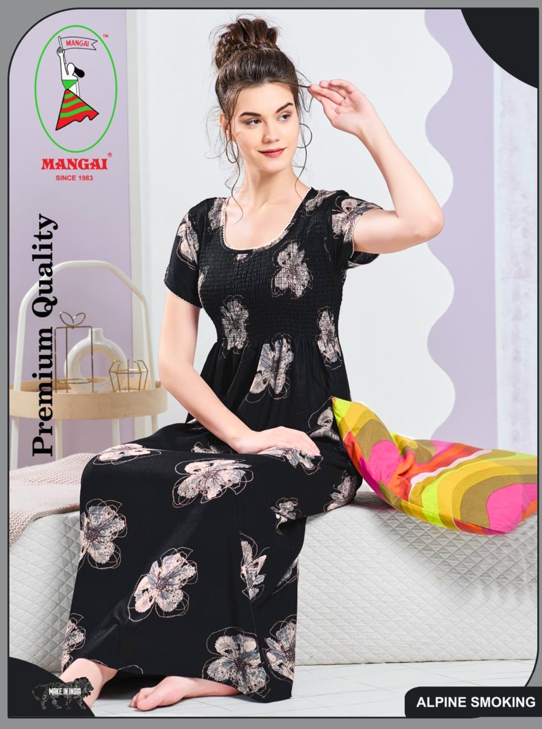 ALPINE Smocking Nighty | Beautiful Pleated Design | Side Pocket | Stylish Nighty for Trendy Women's | Your Perfect Nightwear Collection's (SAP)