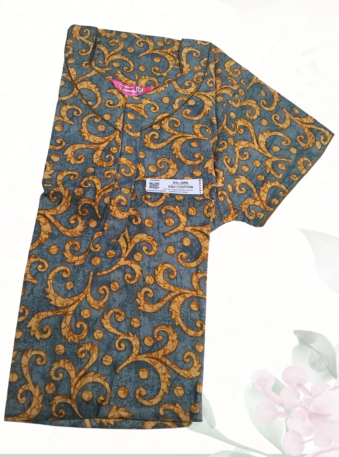 MANGAI Daily Wear Casual Comfort Fit Cotton Printed Nighties | Front Open Zipper Model | Fancy Round Neck with Side Pocket Cotton Nighties (DRN)