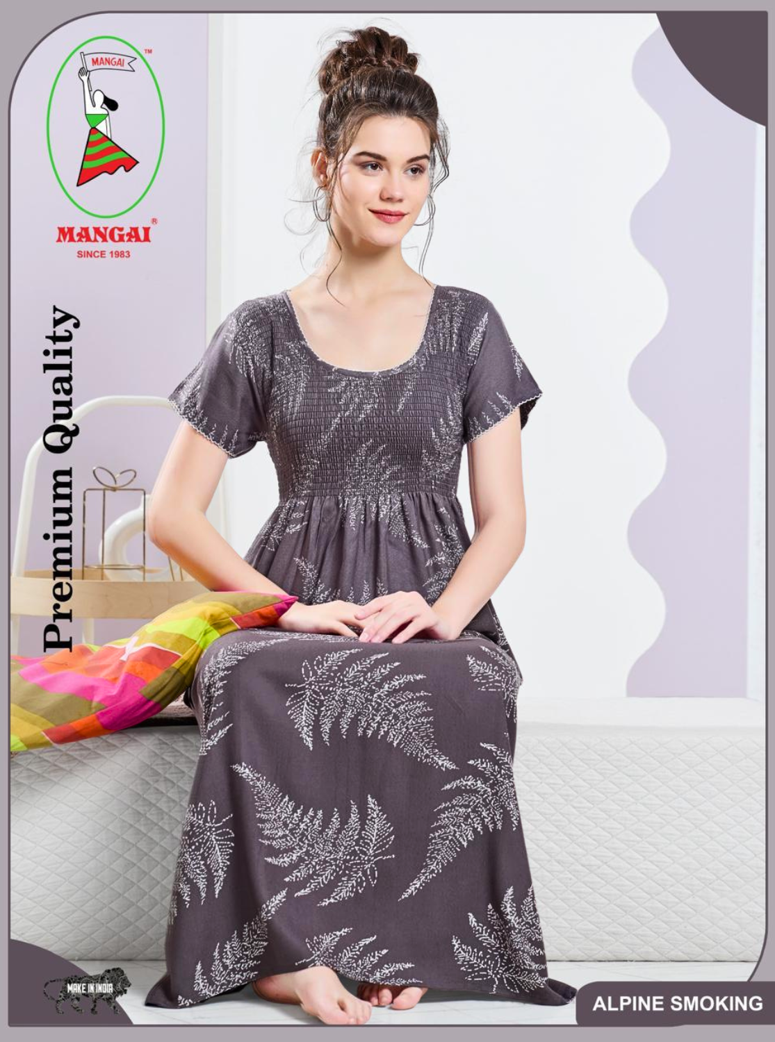 ALPINE Smocking Nighty | Beautiful Pleated Design | Side Pocket | Stylish Nighty for Trendy Women's | Your Perfect Nightwear Collection's (SAP)