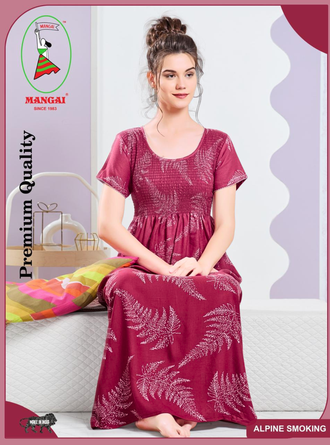 ALPINE Smocking Nighty | Beautiful Pleated Design | Side Pocket | Stylish Nighty for Trendy Women's | Your Perfect Nightwear Collection's (SAP)