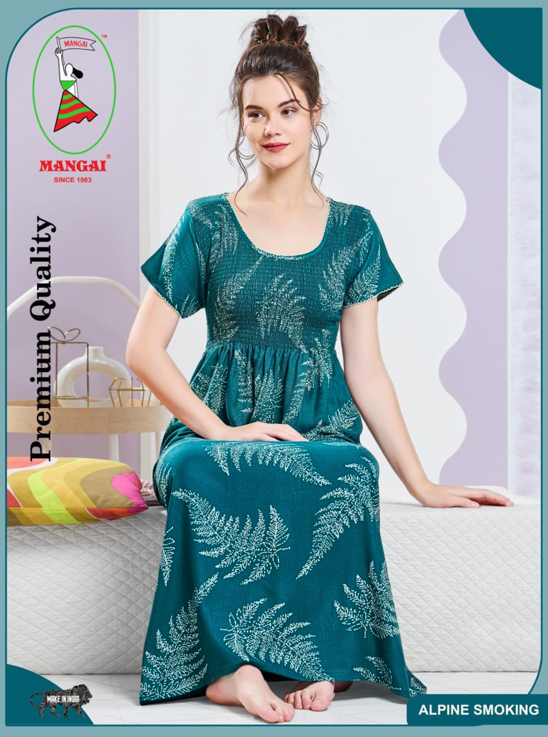 ALPINE Smocking Nighty | Beautiful Pleated Design | Side Pocket | Stylish Nighty for Trendy Women's | Your Perfect Nightwear Collection's (SAP)