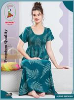 ALPINE Smocking Nighty | Beautiful Pleated Design | Side Pocket | Stylish Nighty for Trendy Women's | Your Perfect Nightwear Collection's (SAP)