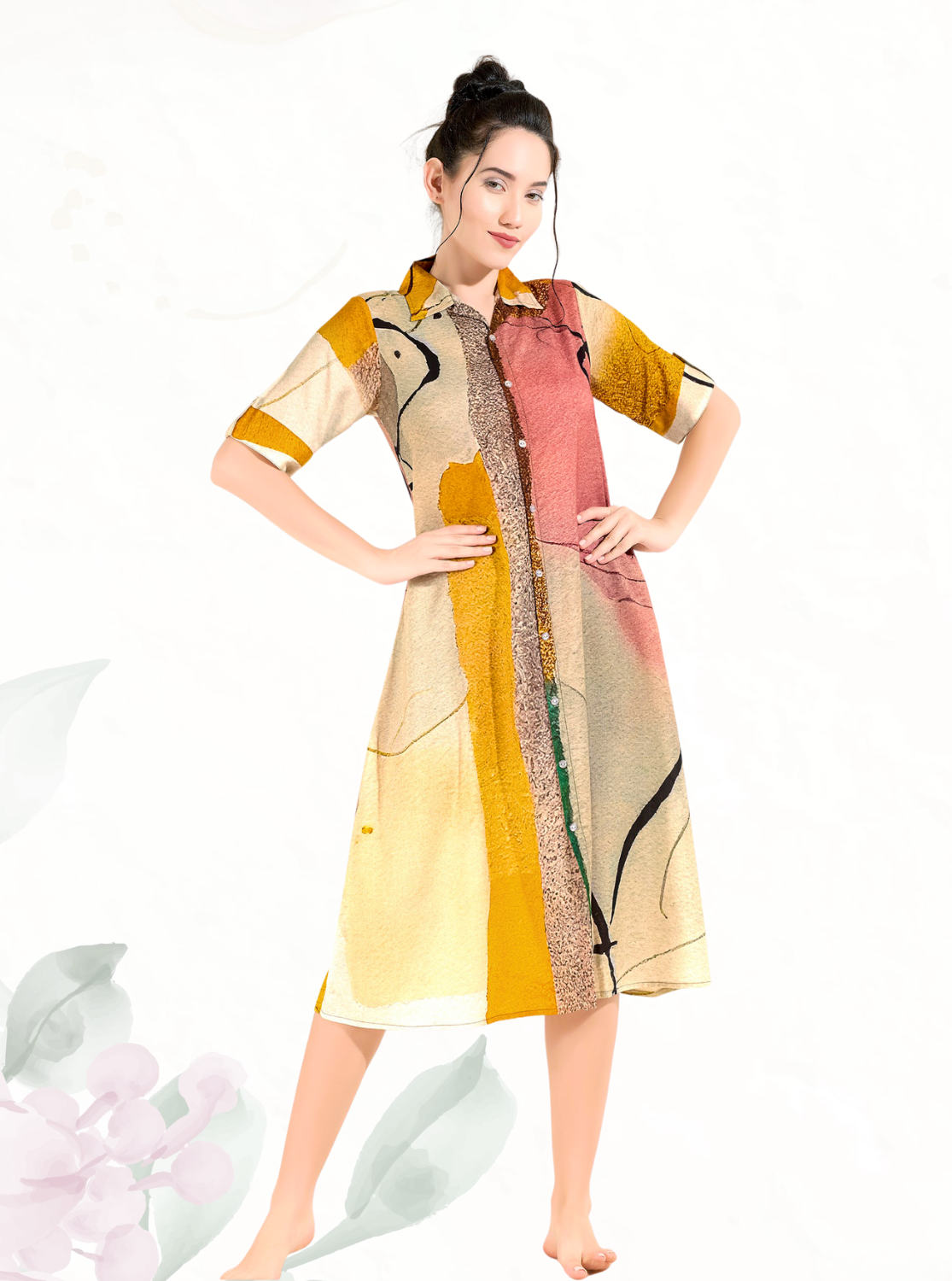 MANGAI Premium Rayon Collar MAXI Nighty for Women | Long Sleeve Stylish Nightwear for Women and Teenager | Perfect Stylish Nightwear (CM)